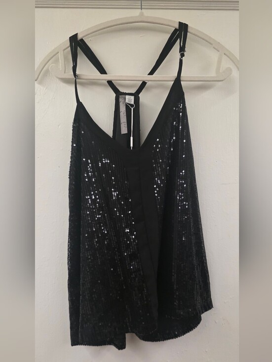 charlie charlie Tops - 🔥Charlie Charlie Charlotte Black Sequin Racerback Tank Top Size Small NWT